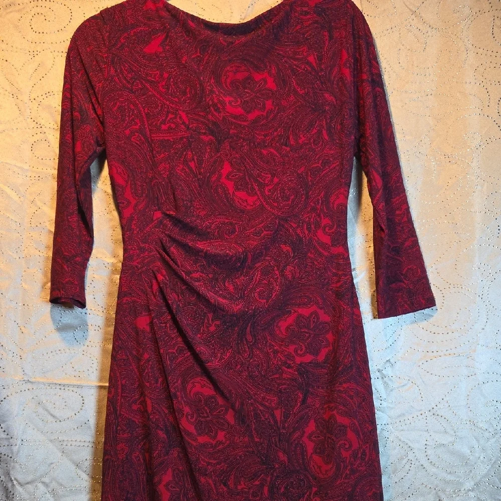Lauren Ralph Lauren Burgundy Paisley Long Sleeve Dress - Picture 5 of 8